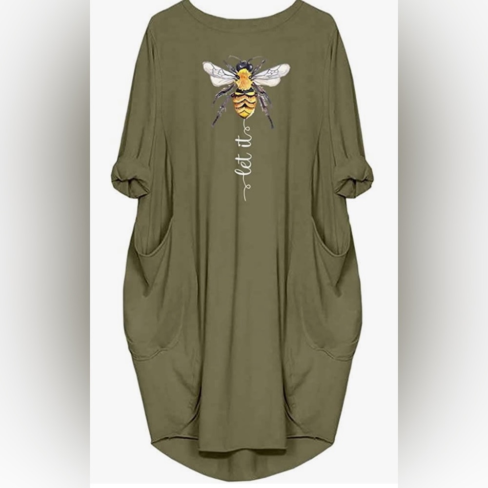 JiaMa Let it be Long Sleeve Loose Pocket Oversize Tunic Dress with Pockets M